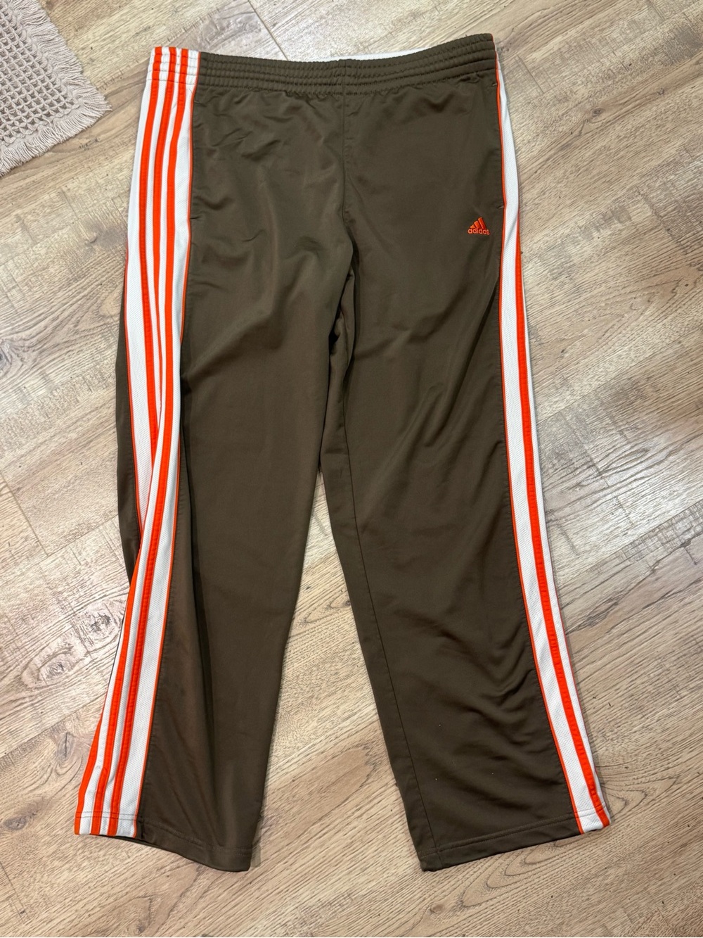 adidas Men's Brown Track Pants with Orange & White Side Stripes